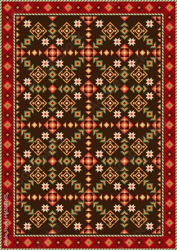 Colorful oriental carpet with geometric pattern