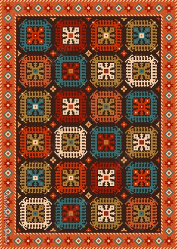 Colorful oriental carpet with geometric pattern