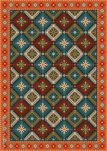 Colorful oriental carpet with geometric pattern