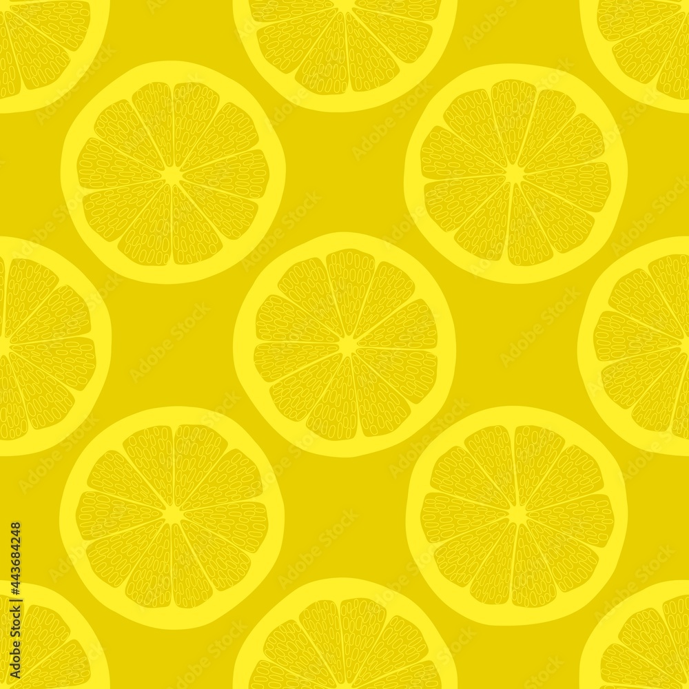 Lemon slices on yellow background seamless pattern