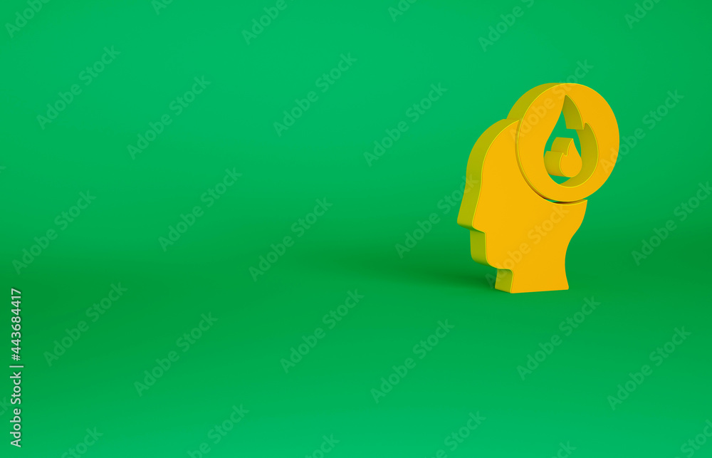 Orange Firefighter icon isolated on green background. Minimalism concept. 3d illustration 3D render Orange Firefighter icon isolated on green background. Minimalism concept. 3d illustration 3D render