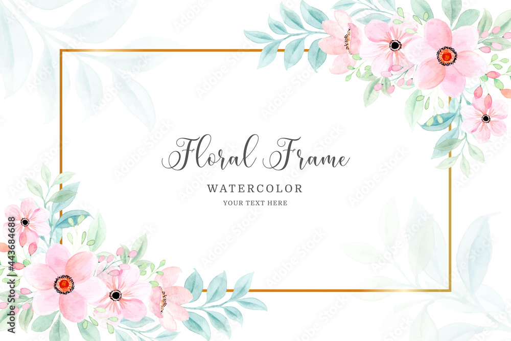 Watercolor pink flower frame background Watercolor pink flower frame background