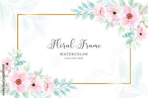 Watercolor pink flower frame background