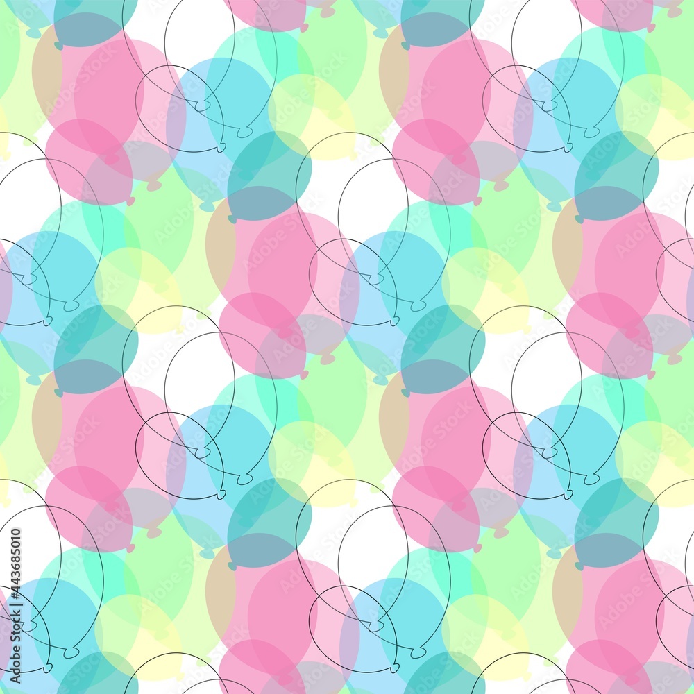 vector seamless pattern with pink red yellow blue birthday balloons illustration on white background