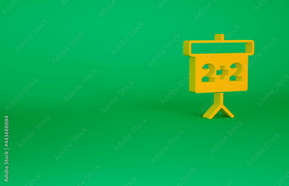 Orange Chalkboard icon isolated on green background. School Blackboard sign. Minimalism concept. 3d illustration 3D render Orange Chalkboard icon isolated on green background. School Blackboard sign. Minimalism concept. 3d illustration 3D render