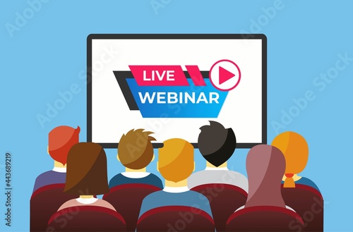 People watching video. Digital network television live stream entertainment media vector video player concept.