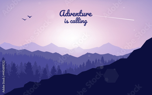 Mountain landscape. Travel flyer, background, booklet. Adventure, hiking, camping, vacation. Abstract landscape, Banner with polygonal landscape illustration, Minimalist style, Flat design
