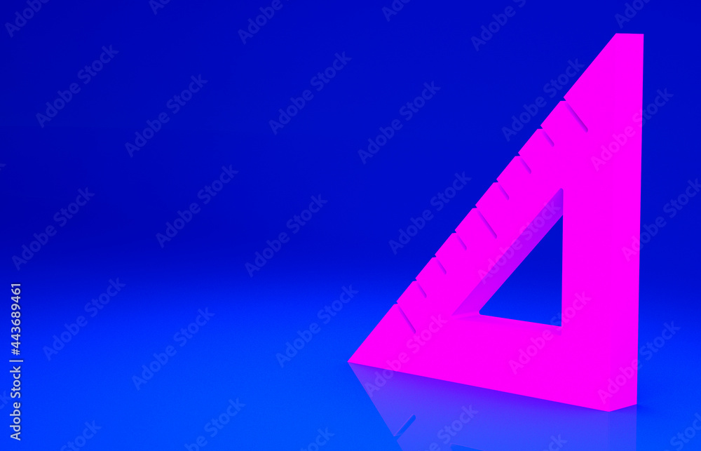 Pink Triangular ruler icon isolated on blue background. Straightedge symbol. Geometric symbol. Minimalism concept. 3d illustration 3D render Pink Triangular ruler icon isolated on blue background. Straightedge symbol. Geometric symbol. Minimalism concept. 3d illustration 3D render
