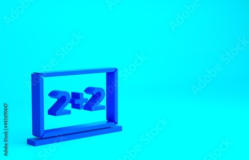 Blue Chalkboard icon isolated on blue background. School Blackboard sign. Minimalism concept. 3d illustration 3D render