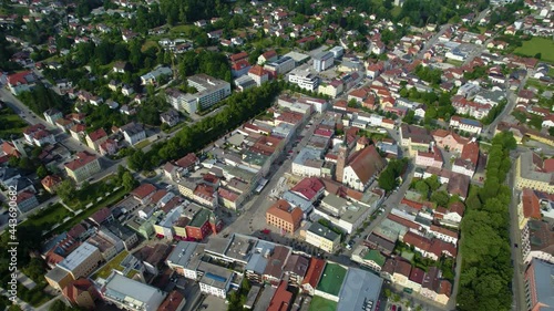 Aerial view around the city Pfarrkirchen in Germany., Bavaria on a sunny afternoon in spring. photo