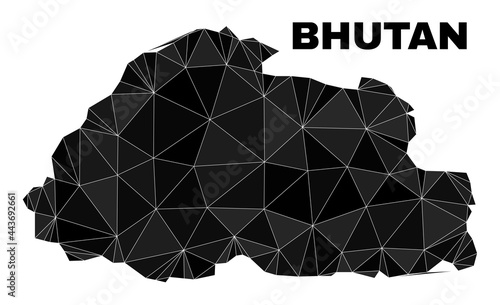 Low-poly Bhutan map. Polygonal Bhutan map vector is combined with random triangles. Triangulated Bhutan map polygonal collage for patriotic posters.