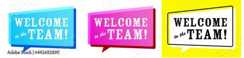 WELCOME to the TEAM! と書かれたグラデーションの吹き出し、ベクターデータ