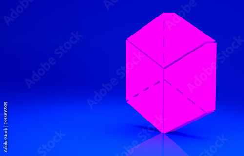 Pink Geometric figure Cube icon isolated on blue background. Abstract shape. Geometric ornament. Minimalism concept. 3d illustration 3D render