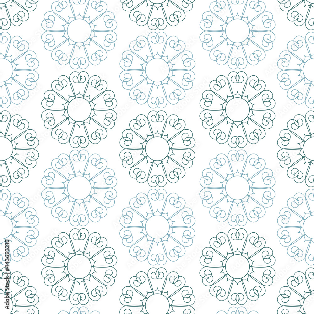 Vector seamless pattern colorful design of abstract lined flowers in circles ornament in pastel tones