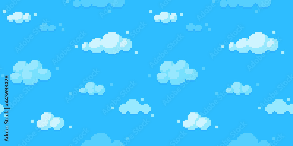 Pixel art clouds background. Seamless sky texture backdrop. Pixel art clouds background. Seamless sky texture backdrop.