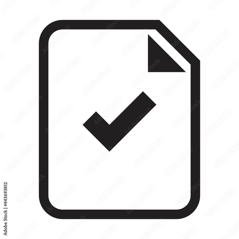 Document icon vector with tick check mark for business and finance in a outline glyph pictogram illustration Document icon vector with tick check mark for business and finance in a outline glyph pictogram illustration