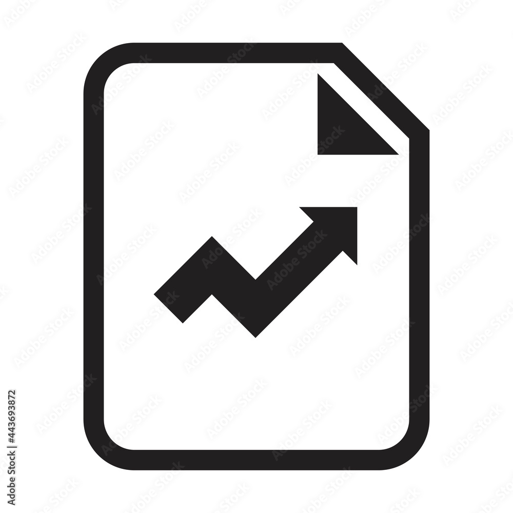 Document icon vector with growth chart and graph information for business data and finance in a outline glyph pictogram illustration Document icon vector with growth chart and graph information for business data and finance in a outline glyph pictogram illustration