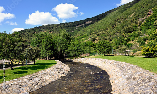 View of ancient stone riverbed in the picturesque village of San Facundo in the Bierzo region of Spain.