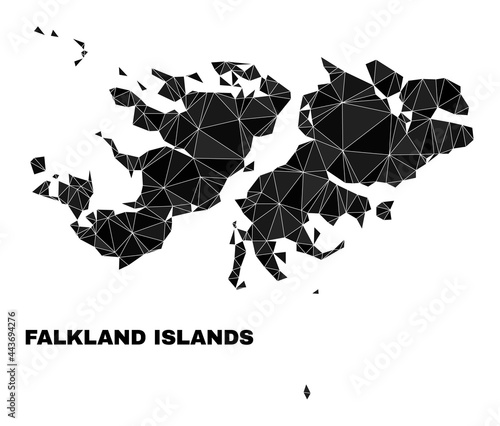 lowpoly Falkland Islands map. Polygonal Falkland Islands map vector is designed of random triangles. Triangulated Falkland Islands map polygonal model for education purposes.