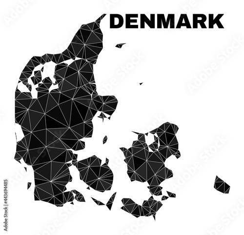 lowpoly Denmark map. Polygonal Denmark map vector is designed from scattered triangles. Triangulated Denmark map polygonal collage for patriotic illustrations.