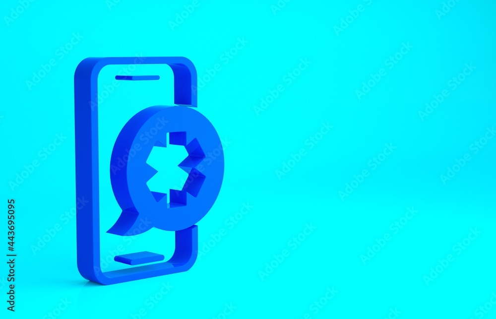 Blue Emergency mobile phone call to hospital icon isolated on blue background. Minimalism concept. 3d illustration 3D render Blue Emergency mobile phone call to hospital icon isolated on blue background. Minimalism concept. 3d illustration 3D render