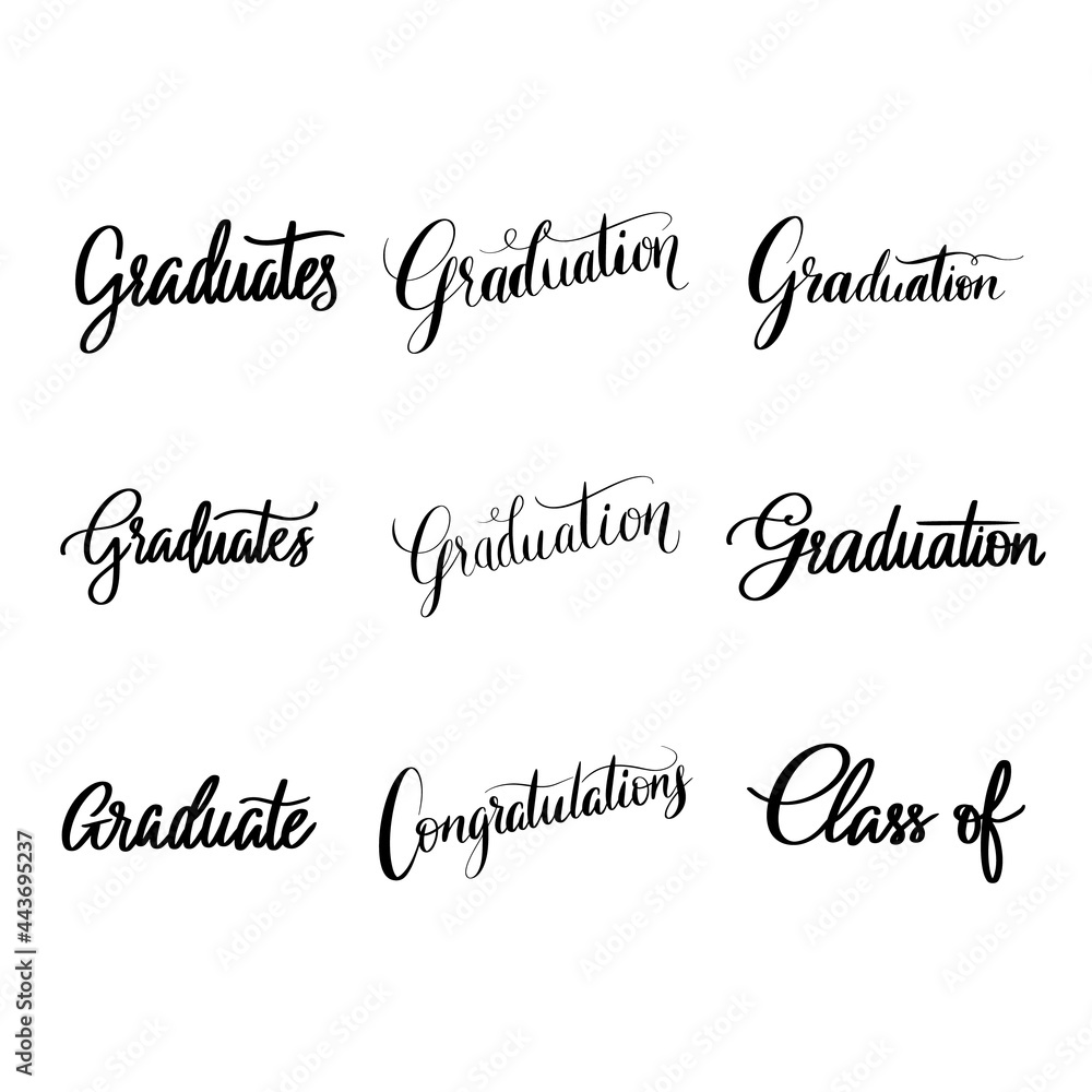 Graduation handwritten calligraphy set isolated on white background , illustration Vector EPS 10 Graduation handwritten calligraphy set isolated on white background , illustration Vector EPS 10