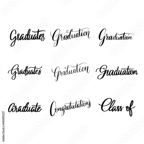 Graduation handwritten calligraphy set isolated on white background , illustration Vector EPS 10