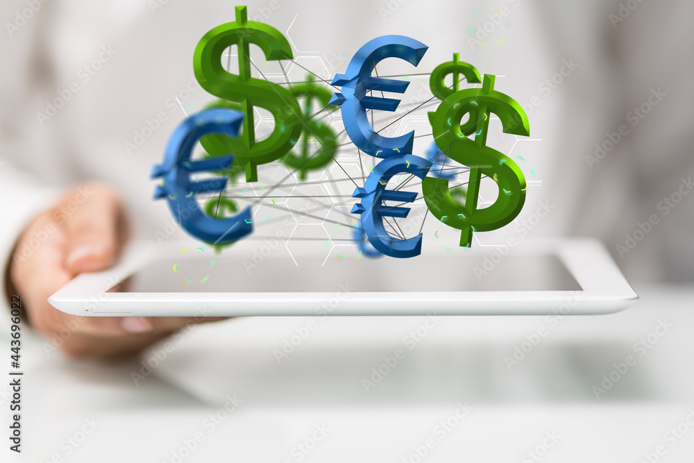 Main world currency theme dollar and euro background. Row and pile of money banknotes. Main world currency theme dollar and euro background. Row and pile of money banknotes.