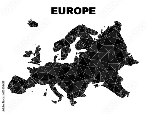Low-poly Europe map. Polygonal Europe map vector filled of random triangles. Triangulated Europe map polygonal abstraction for patriotic illustrations.