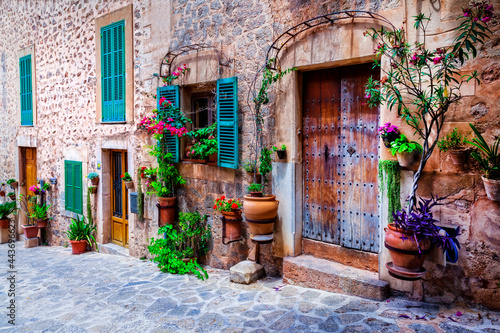 Fototapeta Naklejka Na Ścianę i Meble -  Beautiful floral streets with old doors and windows. Mediterranean culture and traditional villages
