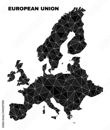 Low-poly European Union map. Polygonal European Union map vector is combined of random triangles. Triangulated European Union map polygonal collage for patriotic templates.