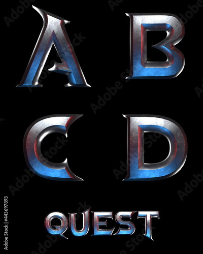 Quest 3D heavy metal Fantasy Alphabet - 3D Illustration
