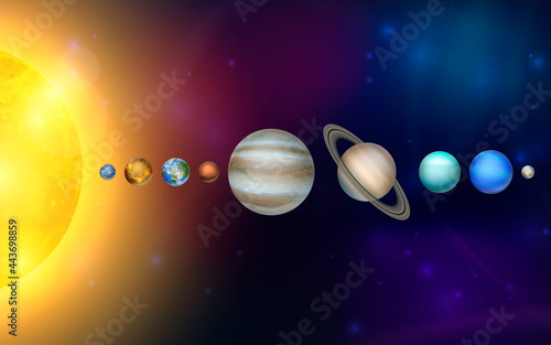 Planets of the Solar System. Vector 3d Realistic Space Planet Set in Space Starry Sky. Galaxy, Astronomy, Space Exploration Concept