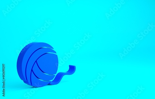 Blue Yarn ball icon isolated on blue background. Label for hand made, knitting or tailor shop. Minimalism concept. 3d illustration 3D render © Kostiantyn