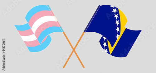 Crossed and waving flags of Transgender Pride and Bosnia and Herzegovina