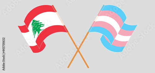 Crossed and waving flags of the Lebanon and Transgender Pride
