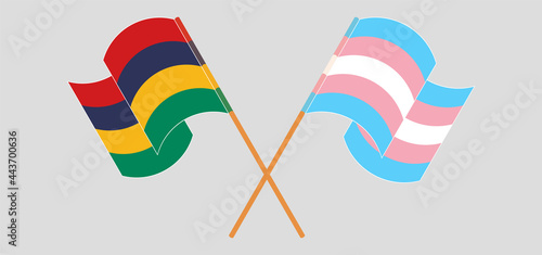 Crossed and waving flags of Mauritius and Transgender Pride