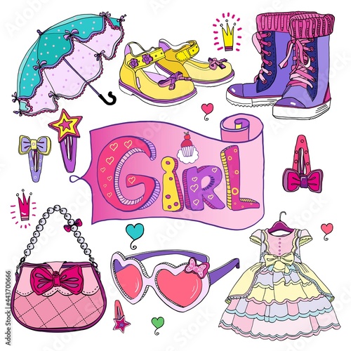 set for a young beautiful girl hairpins handbag dress glasses shoes crown little princess