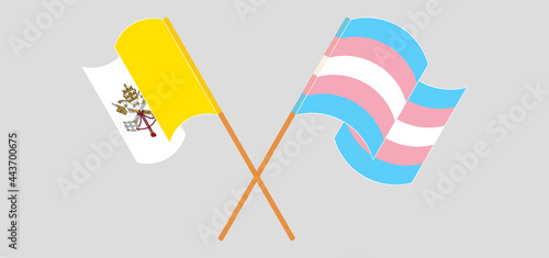 Crossed and waving flags of Vatican and Transgender Pride