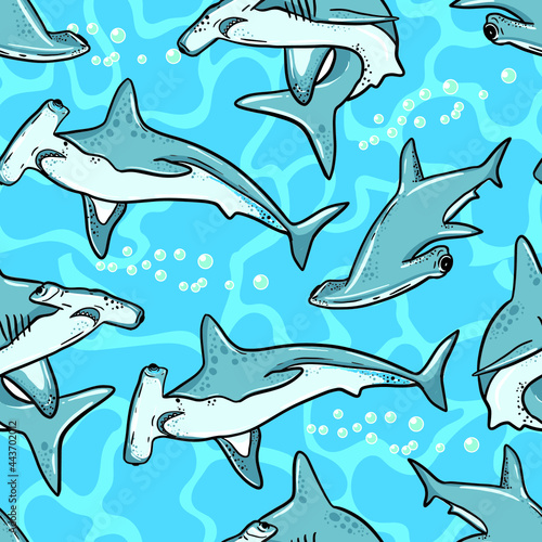 Abstract seamless pattern with sharks.Grunge modern background for boys and girls,  For prints, T-shirts, textiles,fabric, web. Urban dark wallpaper.