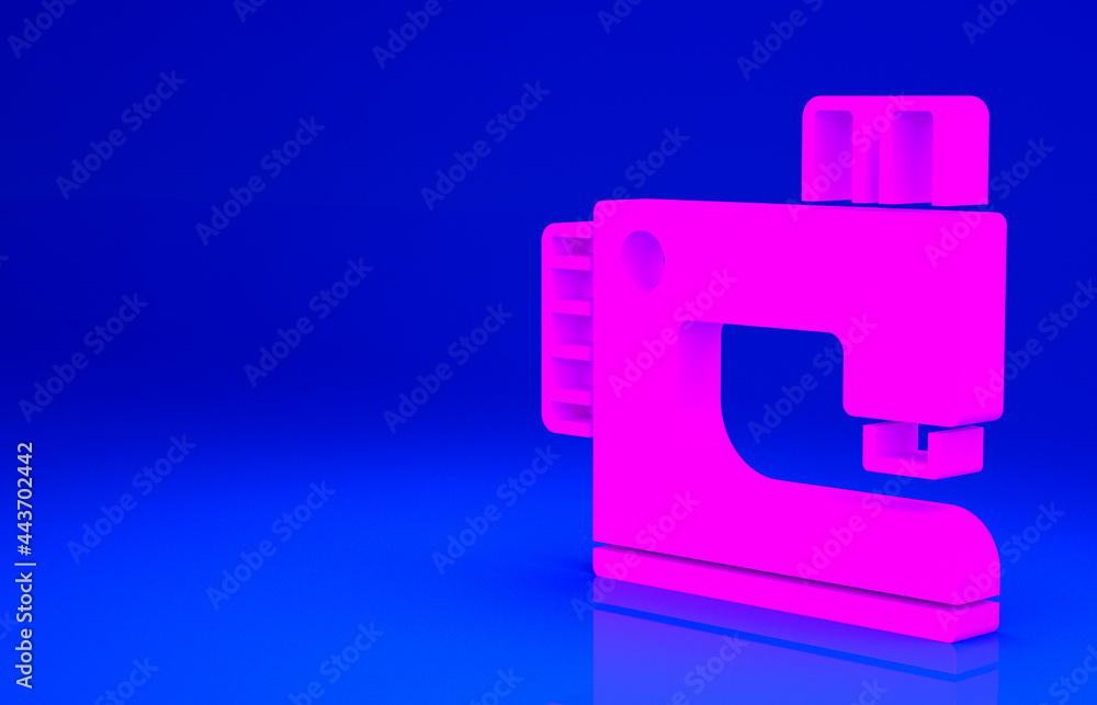 Pink Sewing machine icon isolated on blue background. Minimalism concept. 3d illustration 3D render Pink Sewing machine icon isolated on blue background. Minimalism concept. 3d illustration 3D render