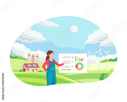 Female farmer managing her industrial farm