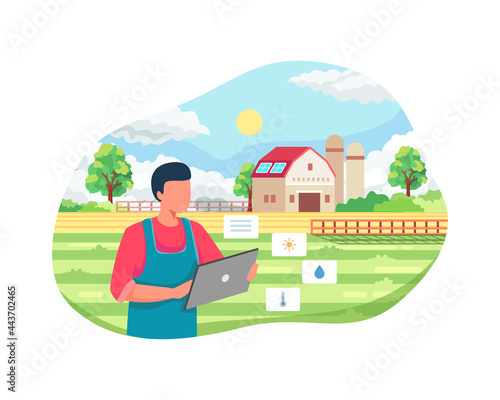 Man farmer managing his industrial farm