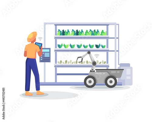 Farmer holding tablet checking his plants