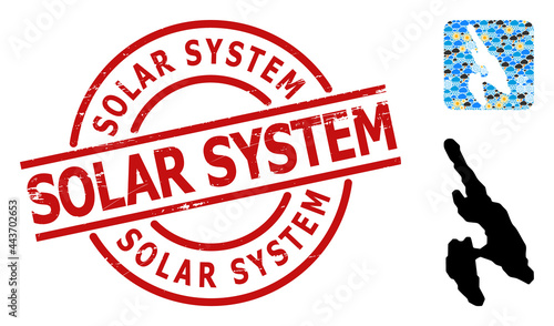 Climate mosaic map of Koh Phi Don, and grunge red round Solar System stamp seal. Geographic vector composition map of Koh Phi Don is designed as hole from rounded square and random rain,