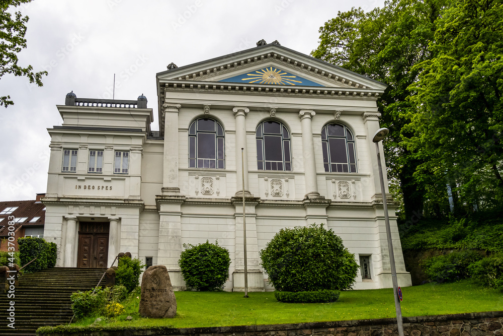 Front exterior of Freemason's Hall in Flensburg Schleswig Holstein Germany