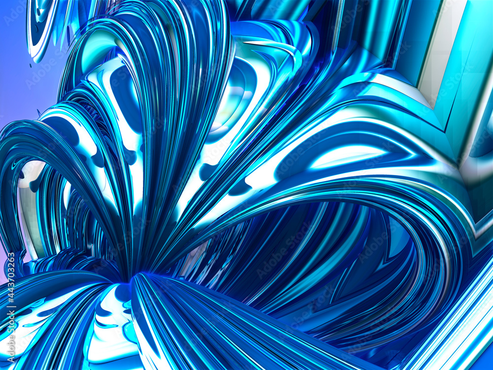 waves twisted inward. Imaginatory lush fractal texture generated image abstract background, 3D rendering.