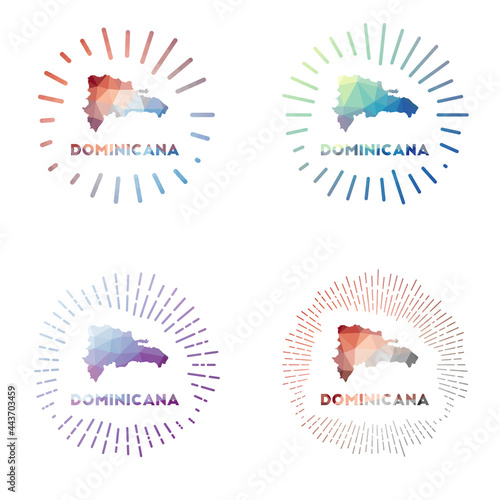 Dominicana low poly sunburst set. Logo of country in geometric polygonal style. Vector illustration.