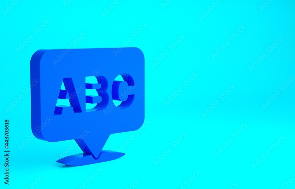 Blue Alphabet icon isolated on blue background. Minimalism concept. 3d illustration 3D render