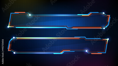 abstract futuristic background of blue glowing technology sci fi frame, hud ui, lower third button bar